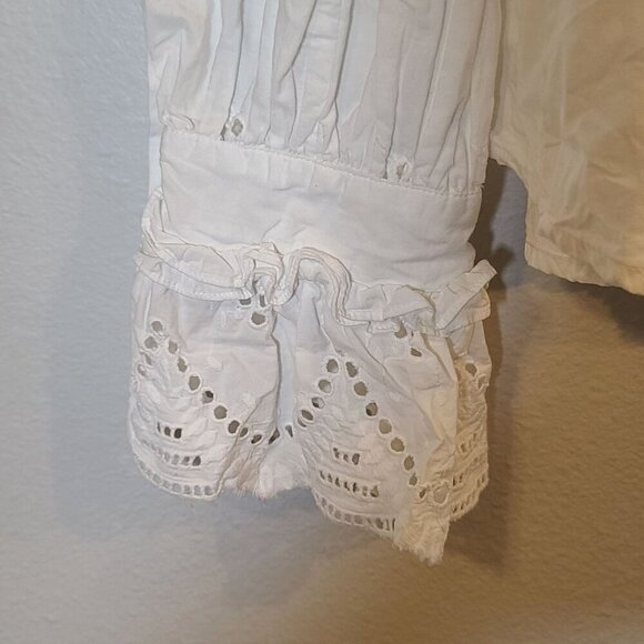 Free People Button Down Ruffle And Eyelet Ballon Sleeve Blouse White Medium - Picture 11 of 12